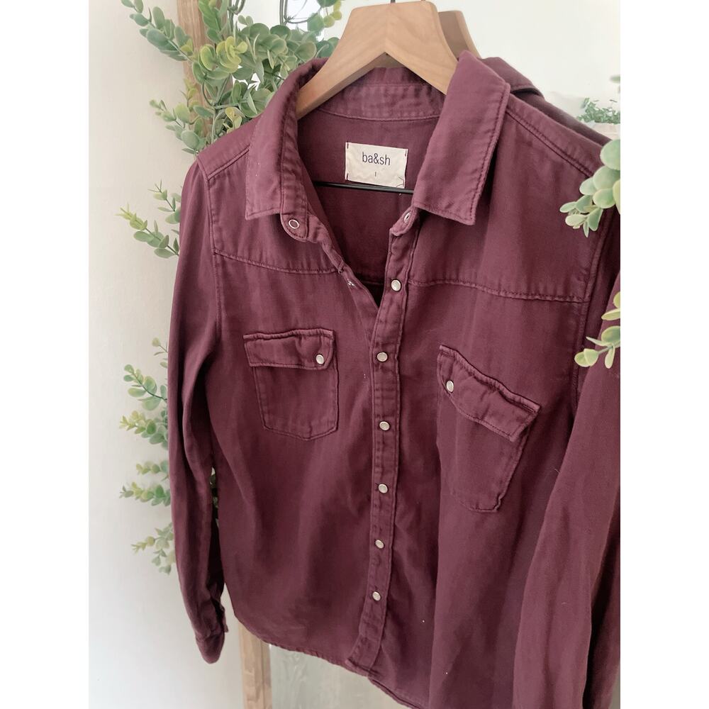 ba&sh Burgundy Button Down Shirt 100% Cotton - Picture 2 of 9